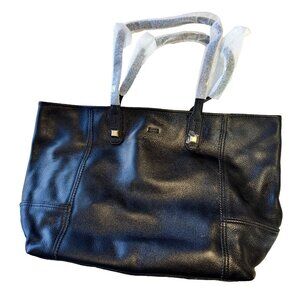 Stella & Dot Soft Black Leather Tote Style Handbag Studs Snakeskin Pocket NEW